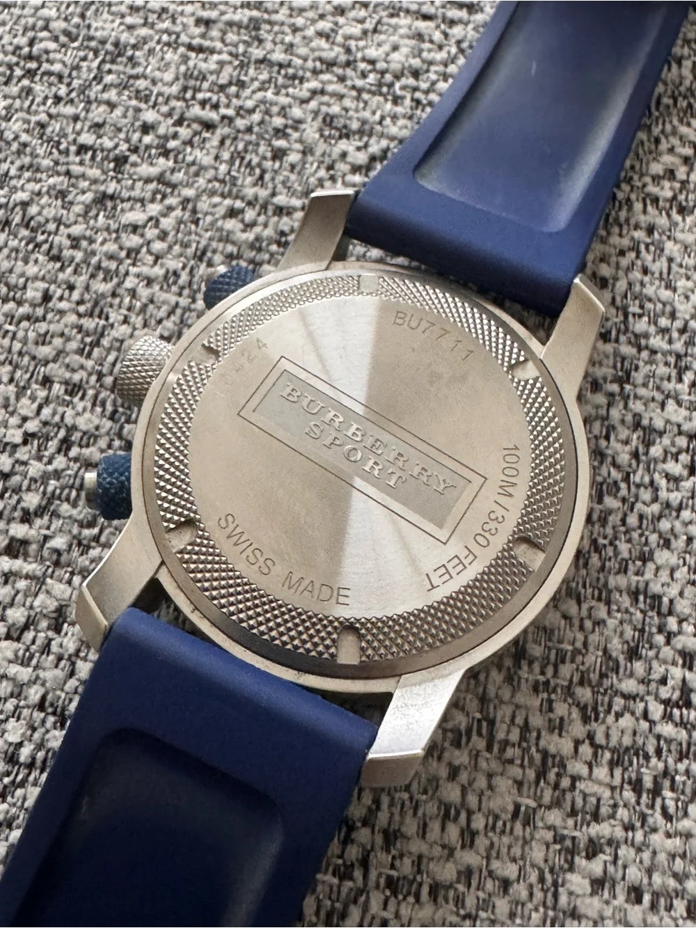 Burberry Men's Navy Blue Rubber Strap Chronograph Watch
